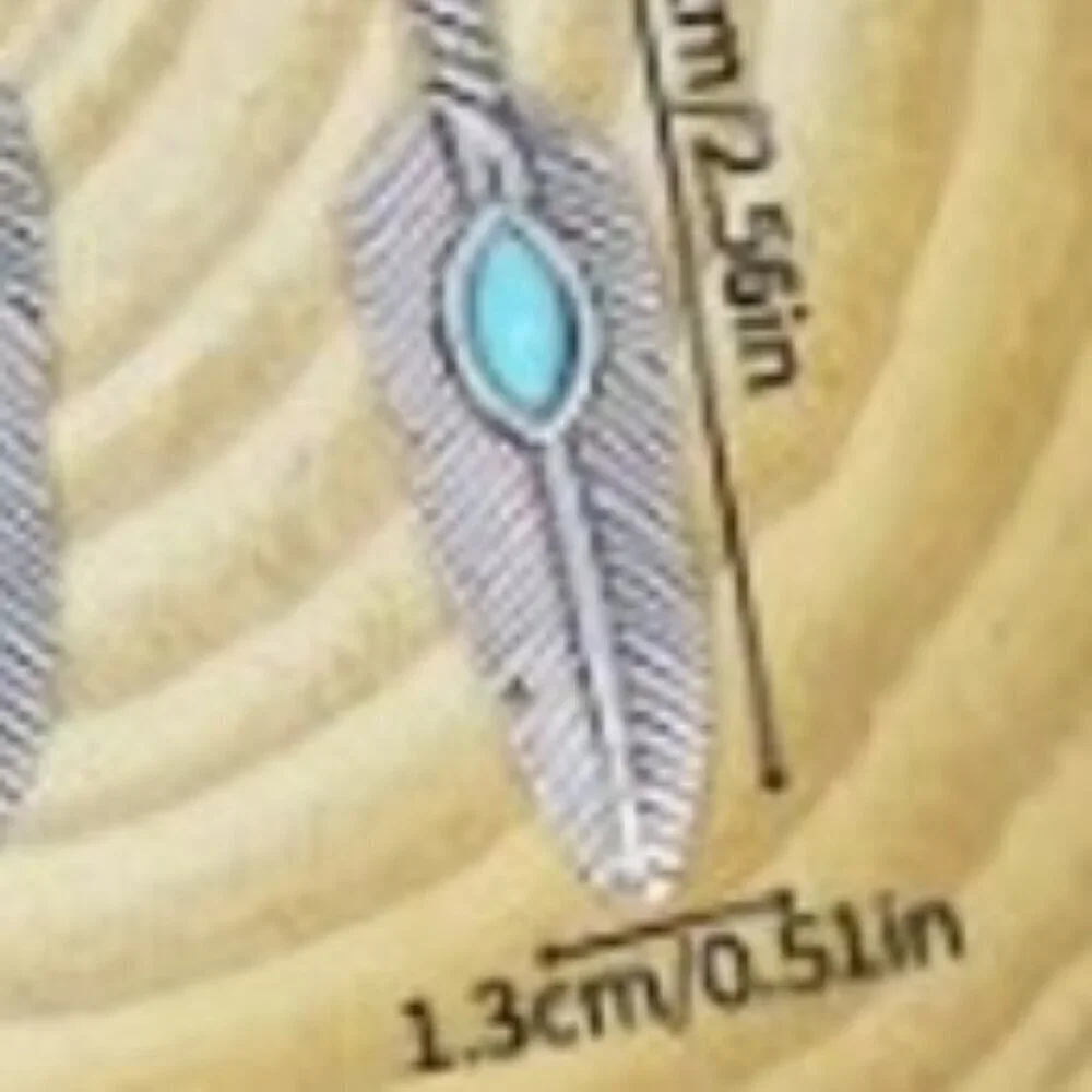 2 pairs! Unisex Retro Feather Design Earrings Turquoise Vintage, Tribal, Boho